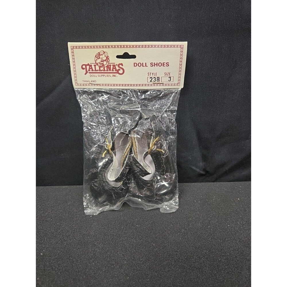 Tallinas Doll Shoes Black Lace Doll Shoes Style 238 Size 3 Accessory Vintage
